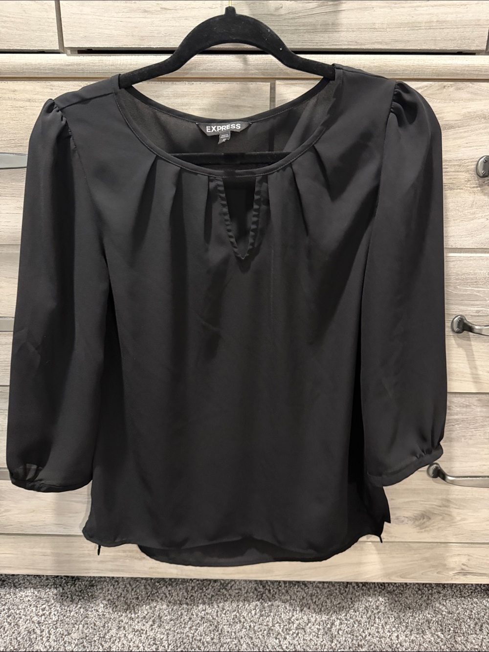 Express Black Keyhole Peasant Blouse - Women's